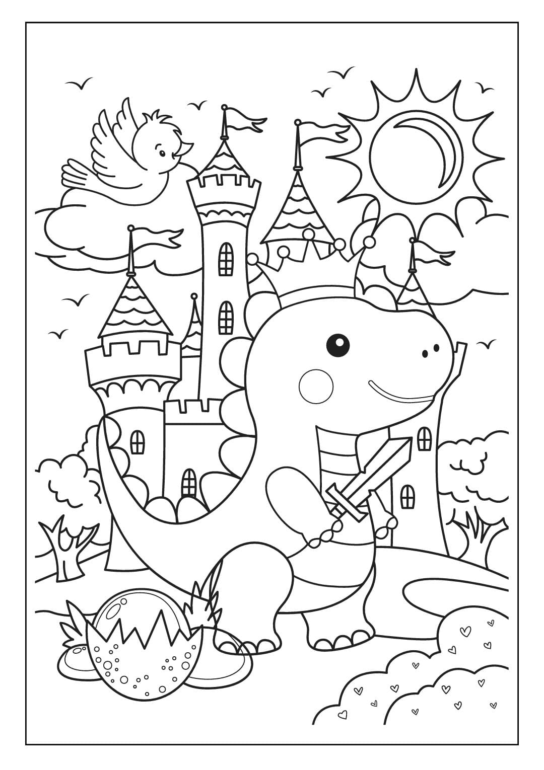 Printable Dinosaur Coloring Book: for Kids Ages 3-8, Prehistoric Dino Colouring for Boys & Girls